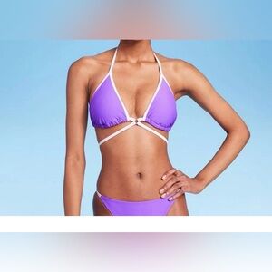 Wild Fable Women's Strappy Ring Front Triangle Bikini Top Purple size L and XL